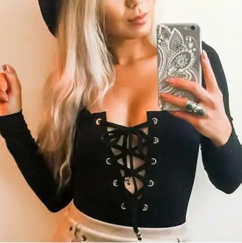 مثير المرأة Bodycon ارتداءها V الرقبة كم طويل نحيل ضمادة بذلة رومبير يوتار أعلى