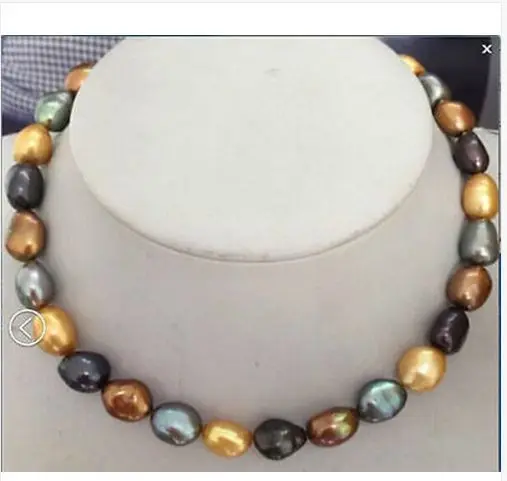 

elegant 12-13mm baroque south sea multicolor pearl necklace18inch 925silver