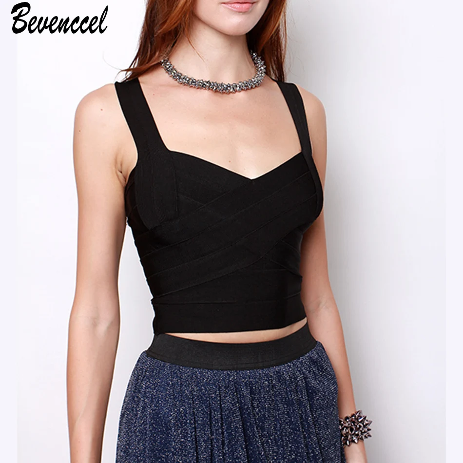 

2019 Women Sexy Elegant Spaghetti Strap Bandage Top Women Crops Tops Summer Stretch V-Neck Tight Lady Camis Vest