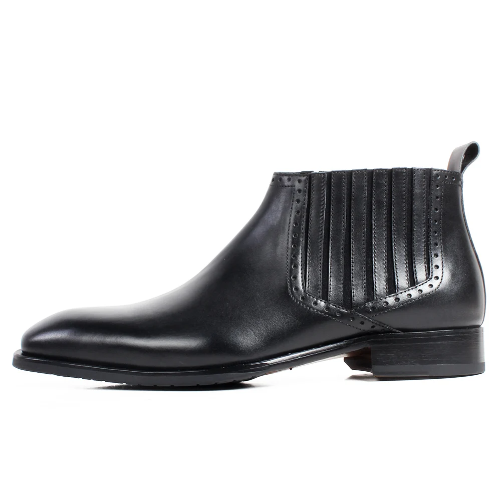 De Chaussures Hommes Carré Gland Cuir Patine Mariage Veau Main Bureau Black Vikeduo Bottes Bottines Botas Bout Véritable En Noir bfYym6gvI7