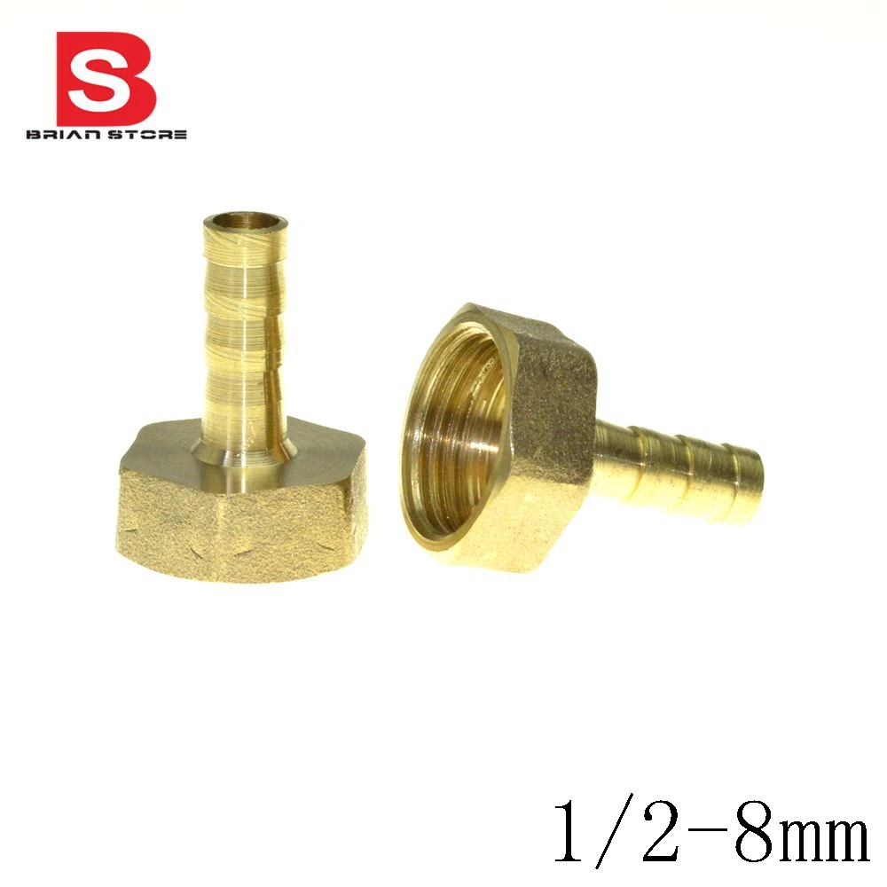 2 Pieces 8mm Hose Barb x 1/2" inch Female BSP Length 39.5mm Brass