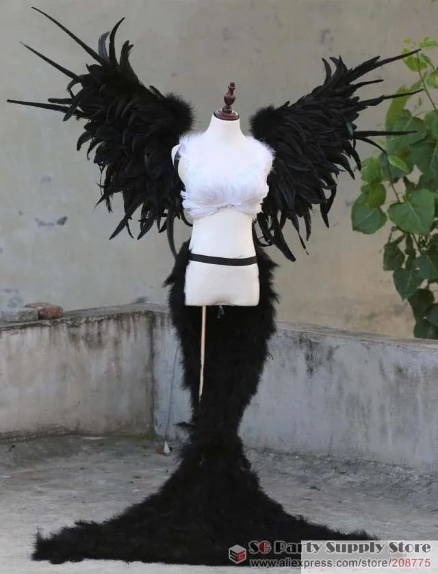 

New Arrival Black Angel Feather wings costume show party wedding sexy props Large fairy wings 140*90cm EMS Free Shipping