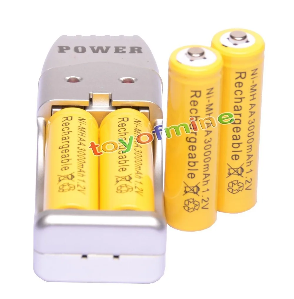 4x AA 2A желтый Цвет 1,2 V Ni-MH 3000 mAh Перезаряжаемые Батарея аккумуляторные ячейки для игрушки + USB Зарядное устройство