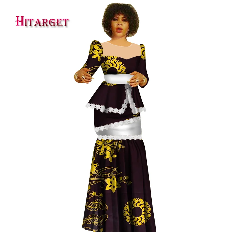 Hitarget Новая африканская восковая одежда для женщин Традиционная Дашики хлопок топ юбка комплект из 2 частей Дашики Платье WY2936 - Цвет: 17