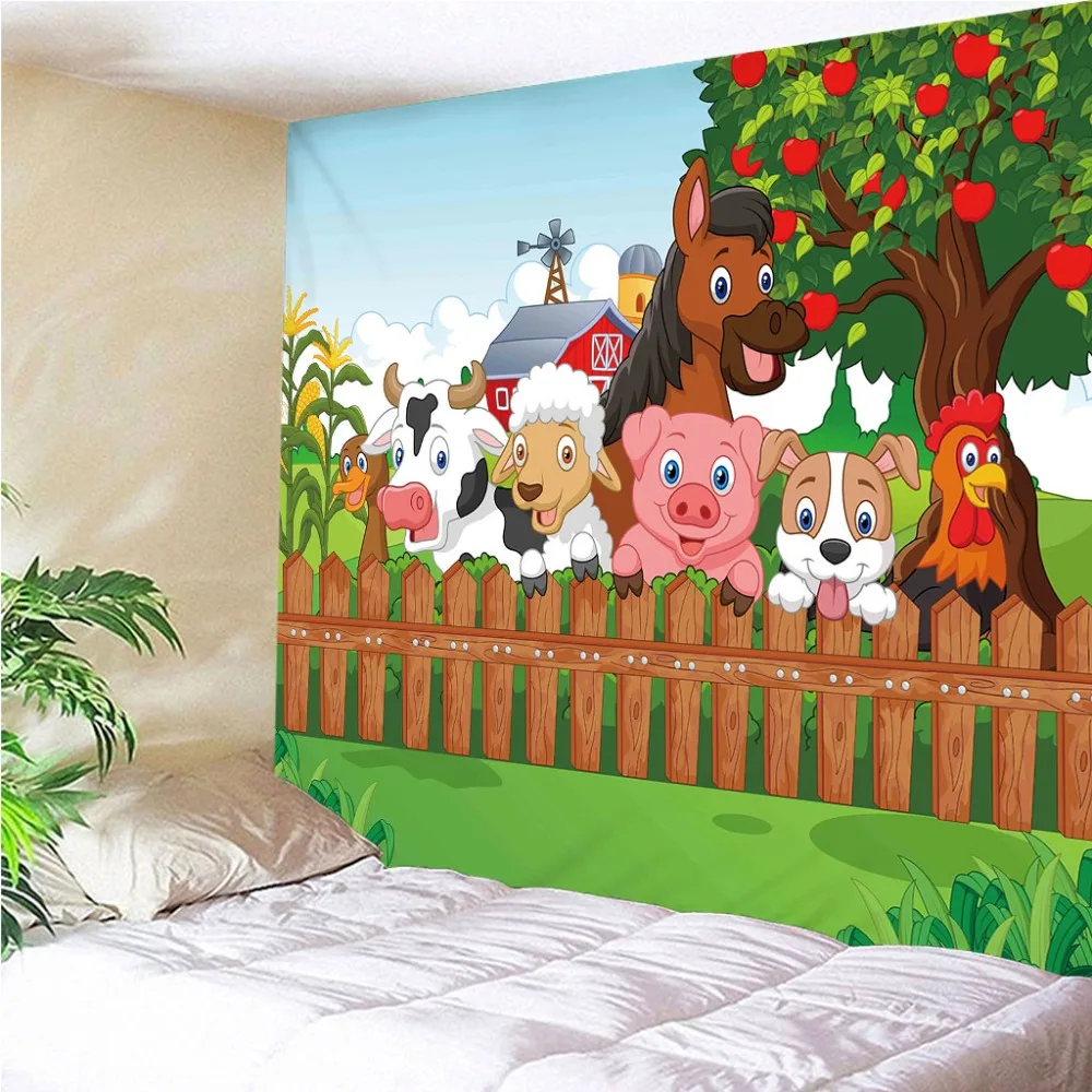  3D Printed farm Animals Tapestries Wall Hanging Bohemian Tapestry Travel Sandy Beach Picnic Throw B