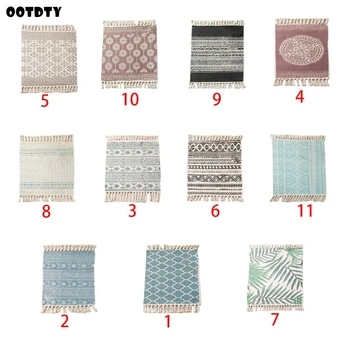 

Ethnic Style Linen Cotton Carpet Hand-woven Mats Room Decoration Blanket Bohemian Fringed Non-slip Bedside Mat