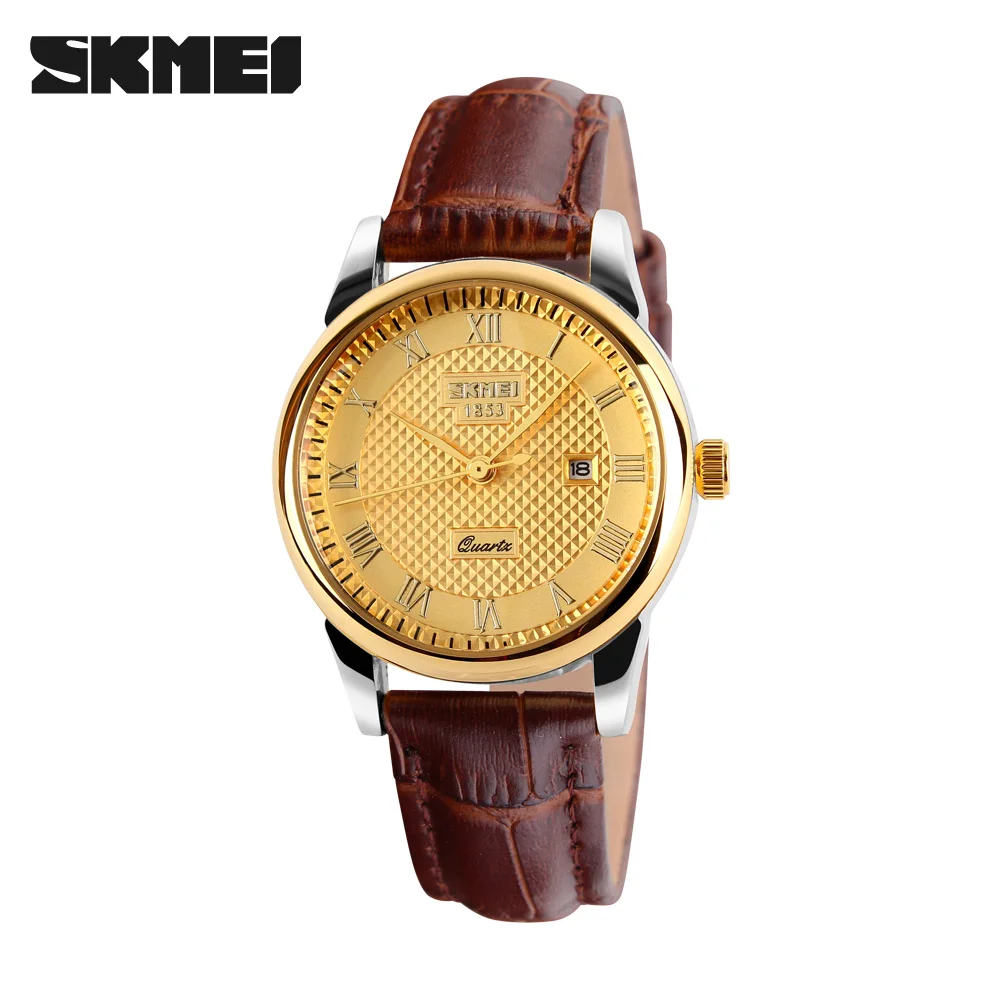 SKMEI кварцевые часы для женщин, пар, мужчин, лучший бренд класса люкс, часы с датой времени, модные классические женские наручные часы, relogio feminino 9058 - Color: Gold Silver Brown S