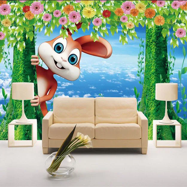 Customized 3d Wallpaper Cartoon Children S Room Funny Cute Rabbit Photo Murals Living Room Bedroom Tv Sofa Background Wall Paper Paper Glossy Wallpaper Stickpaper Craft Christmas Decorations Aliexpress