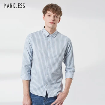 

Markless Men Casual Shirt 2019 Spring Long Sleeve Shirts camisa masculina Mandarin Collar Stripe Shirts for Men CSA9516M