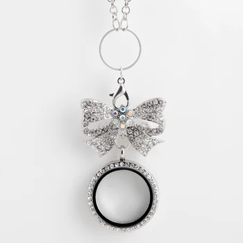 

30mm 10pcs/lot 3 Color Hot Sales wholesale Crystal Flower Bowknot Memory Locket With Strass For Girls