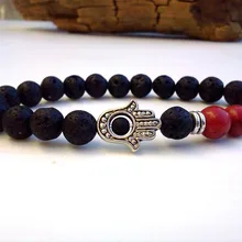 SN0290 браслет Хамса Фатима ручной браслет красный камень удача вулканический камень браслет для мужчин