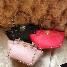 New 2016 Trapeze Luxury Handbags Women Bags Designer Fashion Genuine Leather Rivet Handbags High Quality Women Messenger Bags