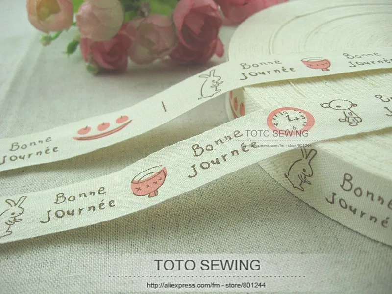 Min.order is$15(mix order), Zakka cotton sewing label,bonne journey,about 2CM width,FREE shipping,TOTO sewing,F001#-14