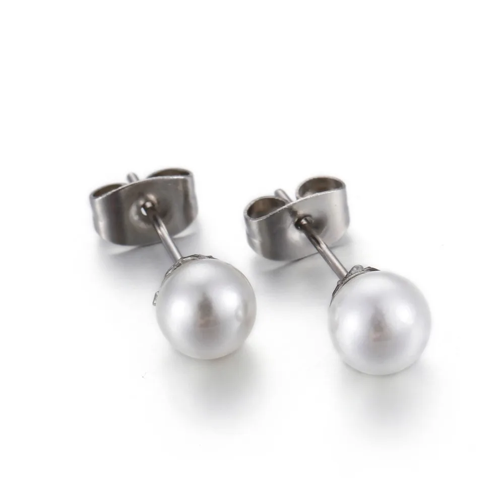 

Pearl Stainless Steel Stud Earrings For Women Lady Girls Natural Pearls Earring Size 6mm
