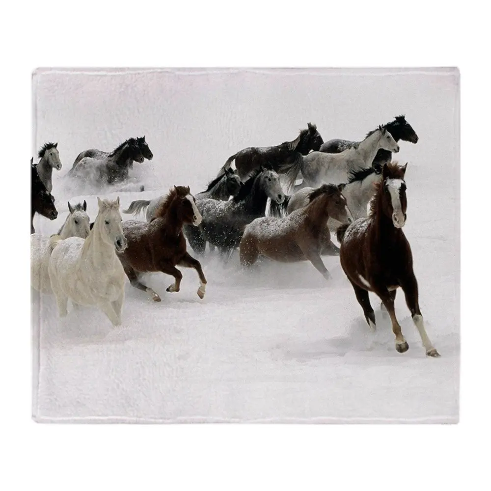 Running Horses Throw Blanket Soft Coral Fleece Fabric Throw Blanket