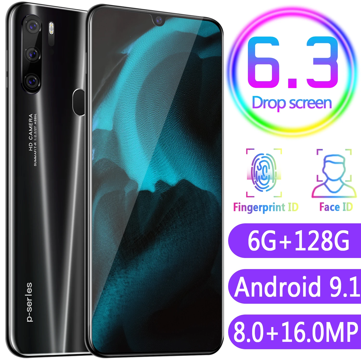 P35pro 6GB 128GB Global Version Smart Cell Phone 10 core 6.3 inch Drop Screen Telephone Dual Sim Smartphone
