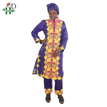 H& D африканские платья для женщин одежда хлопок Базен шарфы с вышивкой головные уборы Топы Брюки Костюмы Дашики платье для леди