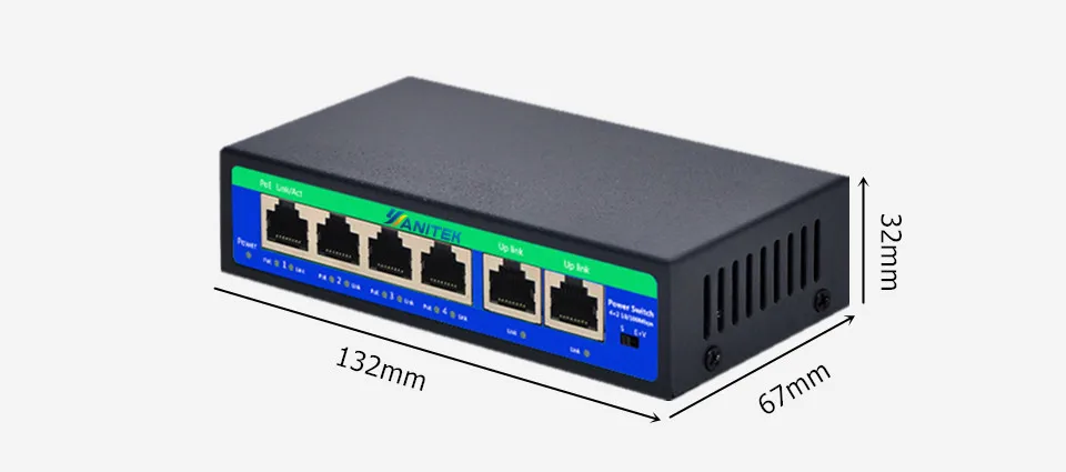 250 м 4 + 2 POE коммутатор 2 восходящего и 4 POE RJ45 порты с VLAN DIP 6 портов 4 poe выключатель инъектор коммутатор для интернет-сети poe