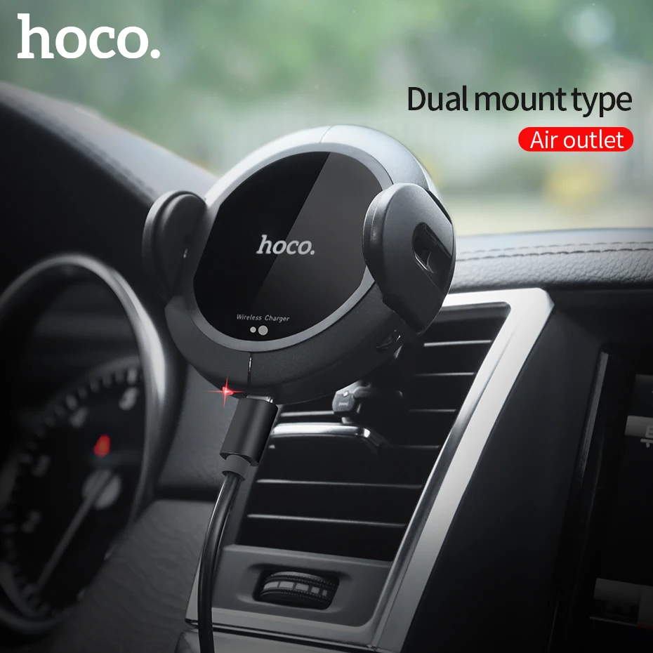 Skup HOCO uchwyt samochodowy Qi bezprzewodowa szybka ładowarka dla iPhone XS Max X XR uchwyt samochodowy telefon podczerwieni Auto Sensing dla Samsung uwaga 9 S9 S8