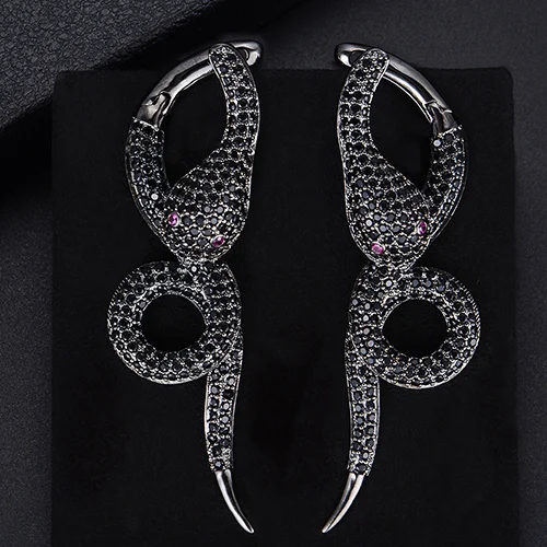 GODKI Роскошные Ретро змеи кубический циркон свадебные длинные серьги для женщин модные ювелирные изделия Букле д 'ореиль femme - Окраска металла: Black