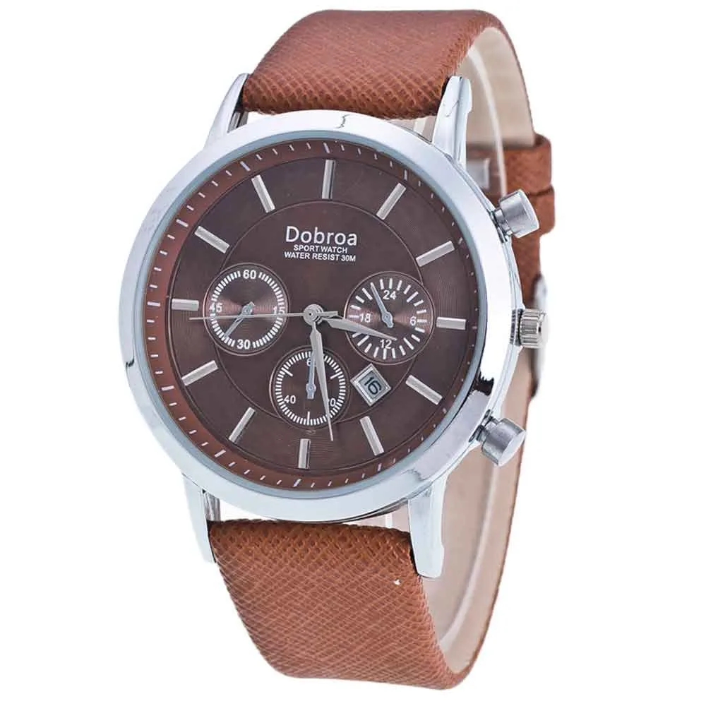 

Men's leather belt watch 1pcs simple fake three eye scale calendar dial quartz waterproof alloy watch relogio masculinoa70