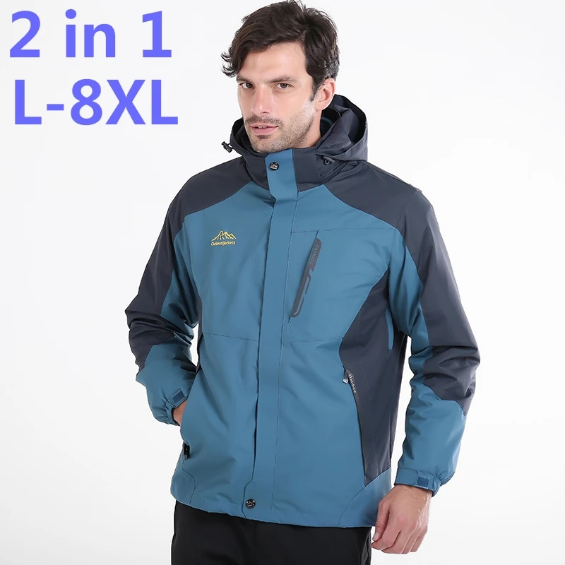 

Plus Size 10xl 8xl 6xl 5xl Waterproof Winter Jacket Men Warm Parkas Wind proof Detachable Hood Winter Coat big large size 2in1