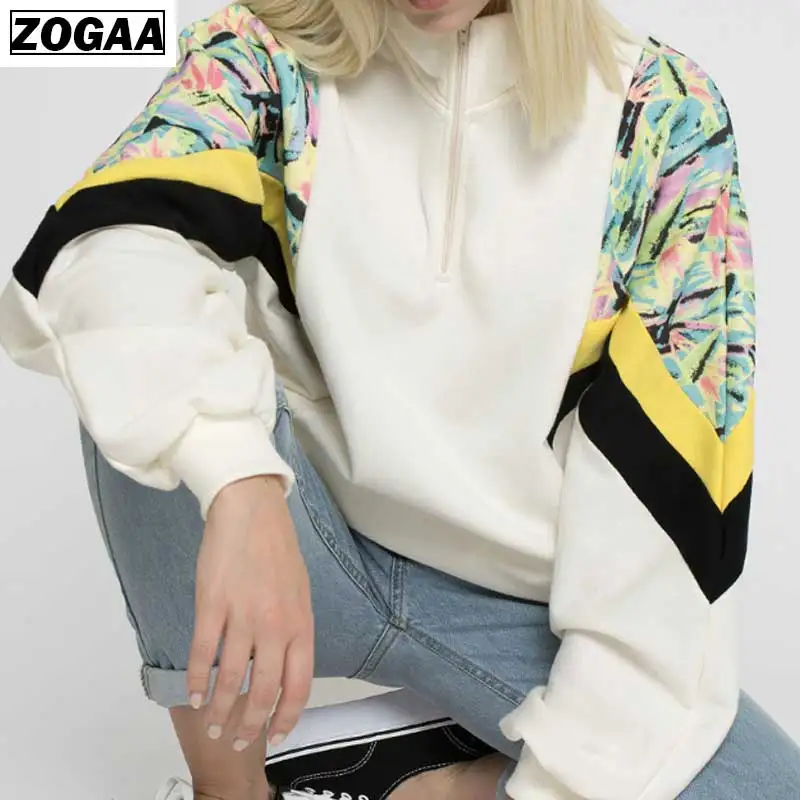 2019 Cool Tide Women's Hoodies Colour-impact Stitching High-collar Jacket Long Sleeve Loose Front Zipper Girls'Spring Clothing 2019 Cool Tide Women's Hoodies Colour-impact Stitching High-collar Jacket Long Sleeve Loose Front Zipper Girls'Spring Clothing