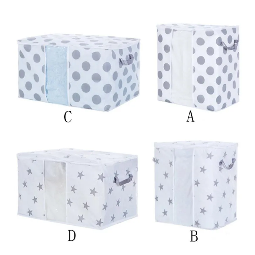

Foldable Storage Bag Blanket Quilt Closet Sweater Clothes Organizer Box Dots Stars Pattern Two Sizes Pouch For Home 3#5$