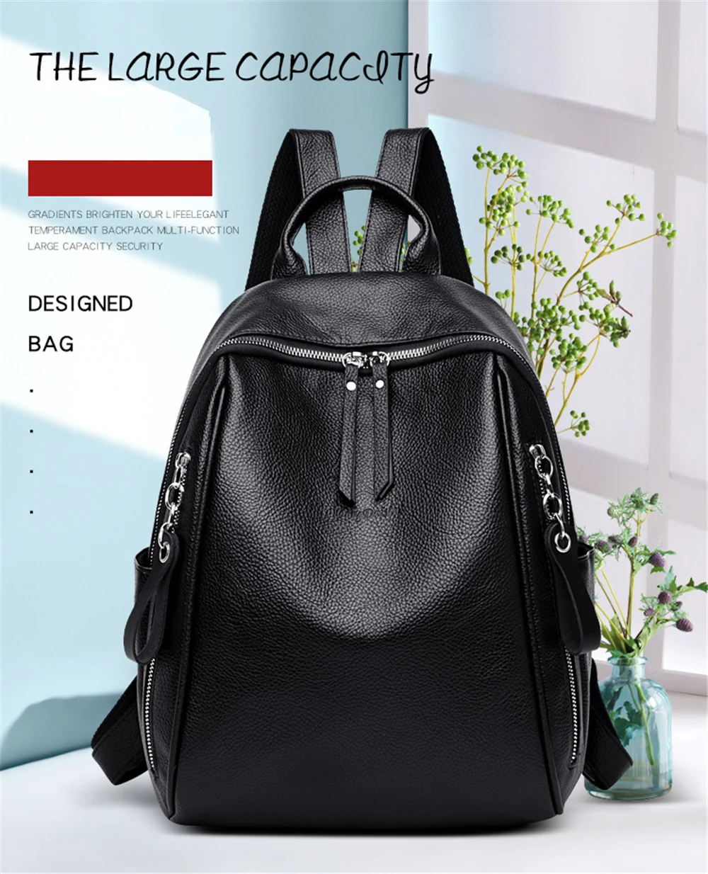 Новинка, высококачественный мягкий кожаный женский рюкзак, повседневный стиль, однотонная женская сумка, черная Большая вместительная задняя Сумка, женская сумка