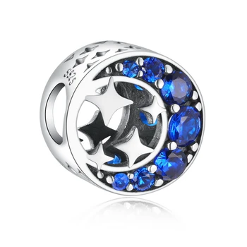 

ZMZY New Design Original 100% 925 Sterling Silver Charms Blue CZ Moon Star Myth Beads Fit Pandora Bracelets DIY Jewelry