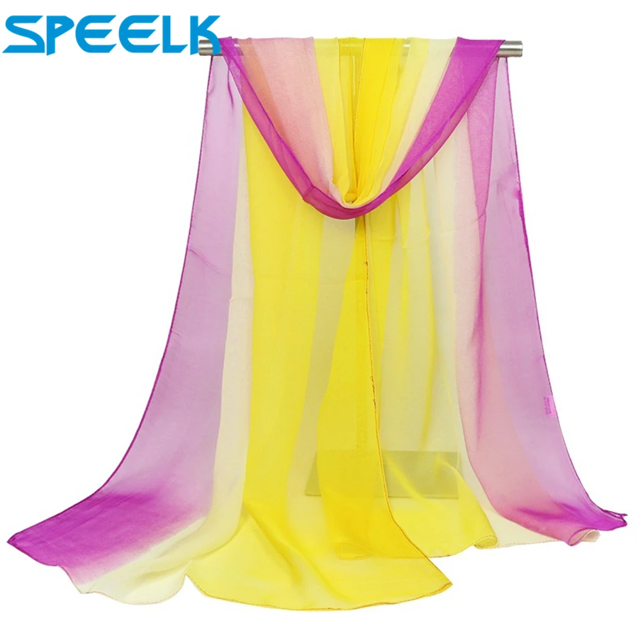 

2019 Gradation Color Silk Scarf Women Georgette Shawl Lady Thin Beach Towel Wraps Female Simulation Silk Scarves Wholesale