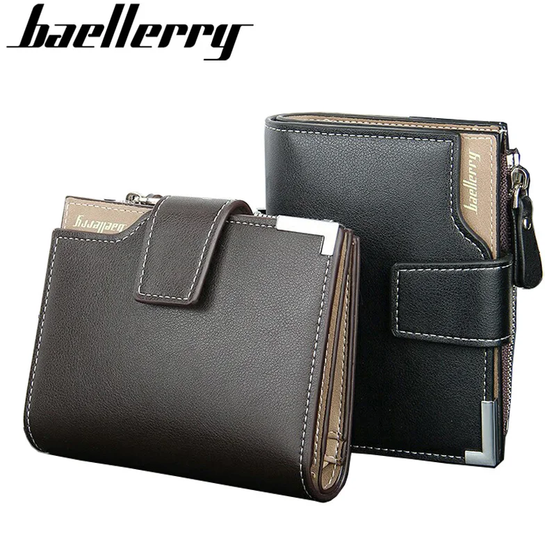 

baellerry Casual Vertical Men's Leather Wallets With Coin Pocket Male Multifunctional Zipper Purse Hasp Card Holder For Man