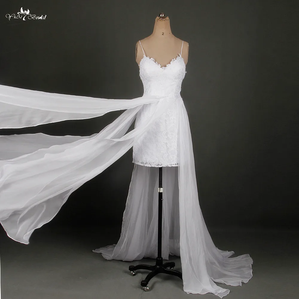 

RSW790 Real Sample Sexy Spaghetti Straps Beach Lace Bohemian Wedding Dresses High Slit Chiffon Vestido De Noiva Boho