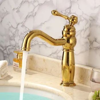 Best Luxury Gold Brass Bathroom Sink Faucet Single Handle Golden Lavatory Cold And Hot Water Mixeer Tap Faucet