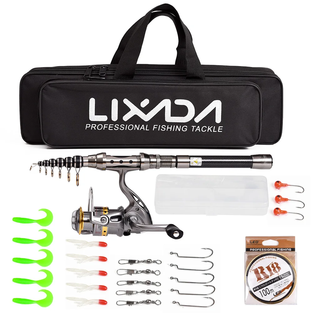 

Lixada Telescopic Fishing Rods Reel Combo 100M Fishing Line Lures Hooks Jig Head Bag Accessories Full Kit Spinning Fish Pole Set