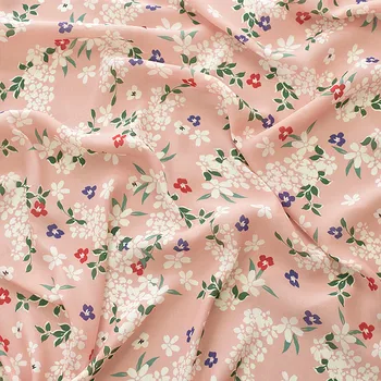 

2019 High quality high viscose chiffon spring/summer calico fabric with small floral base in pink