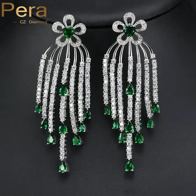 Pera Cz Brand Nigerian Women Cubic Zirconia Silver Color Pera Cz Brand Nigerian Women Cubic Zirconia Silver Color Costume Jewelry Green Stone Long