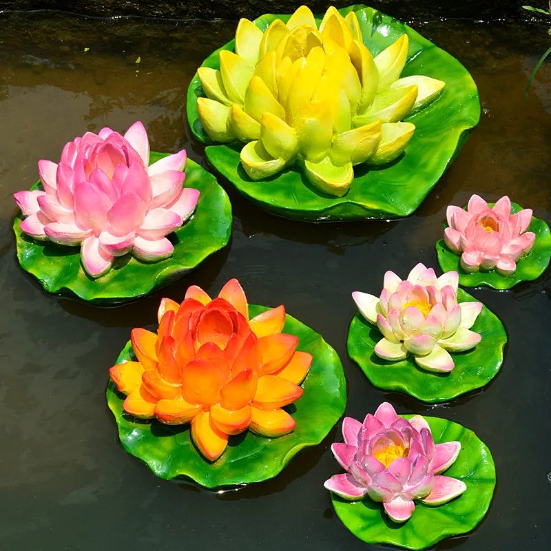 

Outdoor Garden Courtyard Floating Frog Mallard Duck Resin Crafts Fishpond Fish Tank Ornament Simulation Lotus Flower Decoration