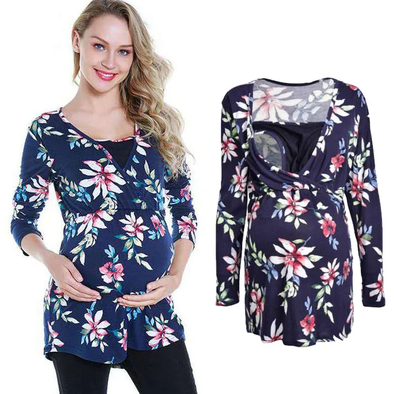 

Long Sleeve Maternity Feeding Nursing Tops For Pregnant Women Clothes Breastfeeding Pregnancy Shirts Tee Print Gravidas Tops