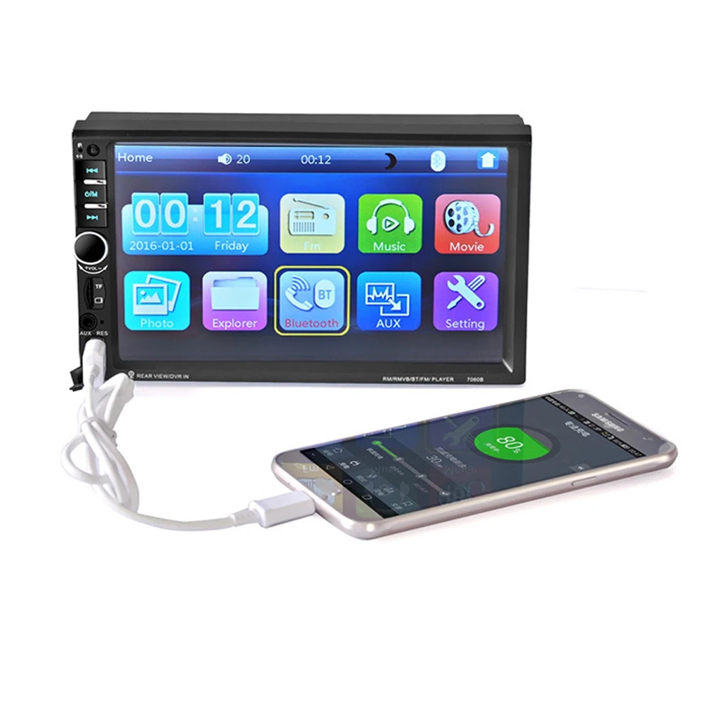 

7060B 7 Inch Bluetooth TFT Screen Car Audio Stereo MP3/MP4 /MP5Player 12V Auto 2-Din Support AUX FM USB SD MMC Support for JPEG,