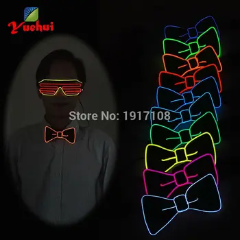 

New arrival DC-3V Battery Powered 10 Color Optional Light Up EL Bowknot LED Bow tie For Formal Festival Wedding Decoration