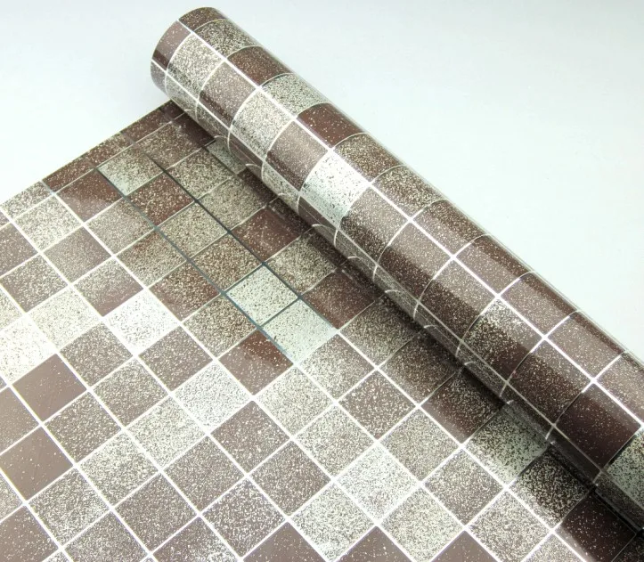 3M/roll silver Vinyl Tile Mosaic Wallpaper PVC Self Adhesive Kitchen