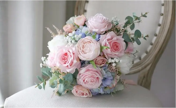 JaneVini стиль искусственные цветы для невесты Букет розовая роза кружева ленточная брошь пион Свадебный букет цветов Sposa Fleurs