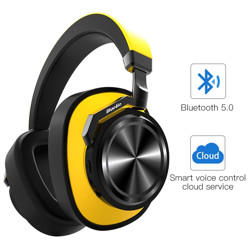 Bluedio T6 Active Шум Отмена наушники Беспроводной Bluetooth гарнитура с микрофоном для телефонов и музыка - Цвет: Yellow BT 5.0 Cloud
