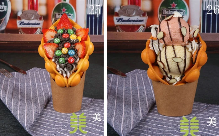 Fake Ice Cream Egg Waffle Model Display Sample Simulation Food Eggettes Puff Egg Bubble Waffle Model Dessert Props Display