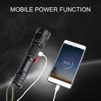 

USB Flashlight Rechargeable Mobile Power Use XML-T6 LED 3800LM Flashlight Lamp Torch Waterproof Lanterna 18650 26650