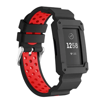 

Tschick Replacement Bands Silicone Rugged Protective Frame Case Compatible for Fitbit Charge 3 and Charge 3 SE Fitness Tracker