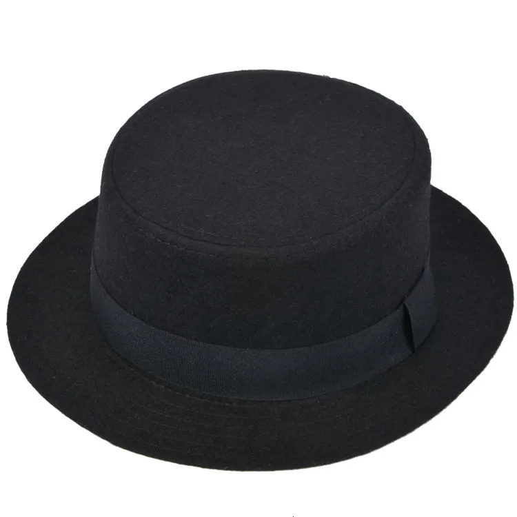 High Quality Wide Brim Fedora Men Black Jazz Hat Flat Brim Felt Cap Autumn Winter Trilby Wool