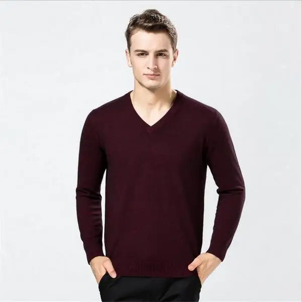 Осень Зима настоящие норковые кашемировые свитера мужские кашемировые пуловеры с v-образным вырезом мужской теплый плотный кашемир свитер - Цвет: Красный