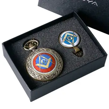 

Retro Freemason Pocket Watch Sets with Free Masonic Necklace Pendant Quartz FOB Watches Chain Best Gifts Men Women